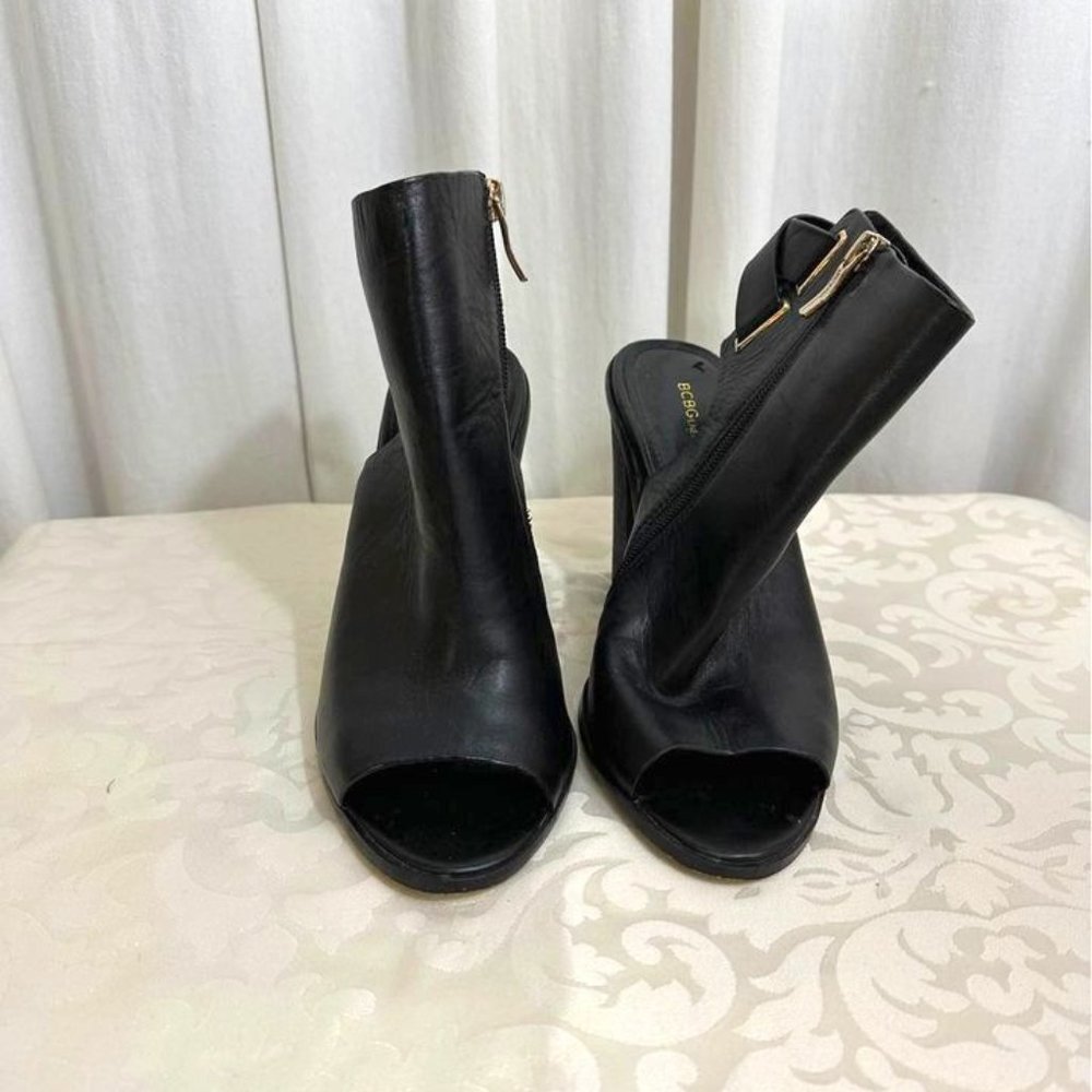 BCBG Open Toe Black Bootie Heels